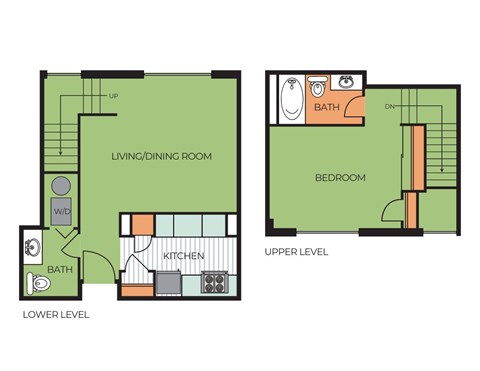 Floor plan for 1 bed, 1 bath, 643 sqft